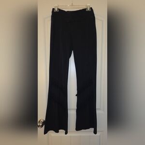 Women's Black Flared Leggings W Fringe Detail On The Legs - Cotton Lycra Soft